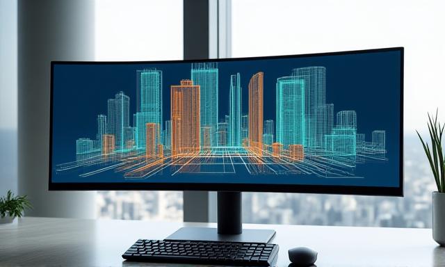 3D Building Information Modeling visualization on a high-end monitor
