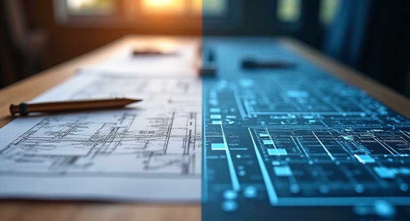 Visual evolution of architectural tools from drawing boards to digital interfaces