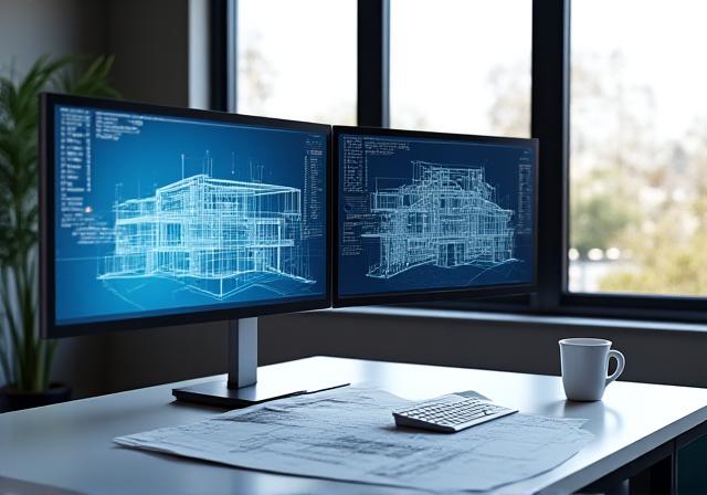 Modern architectural design software interface on a professional workstation